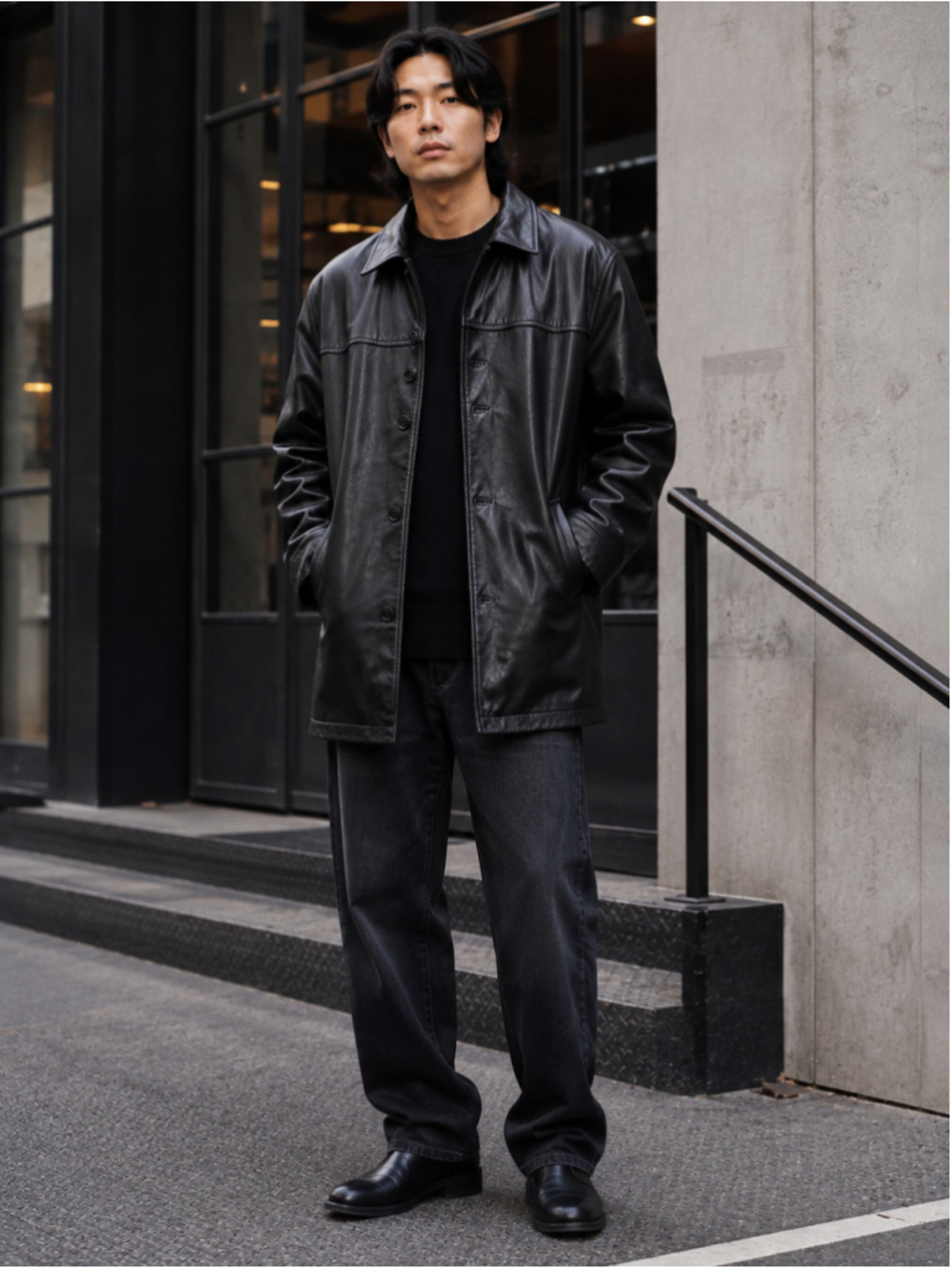 Gap Leather Car Coat Men XL Cowhide Quilted Kunichi Nomura Retro 90s Y2K Black